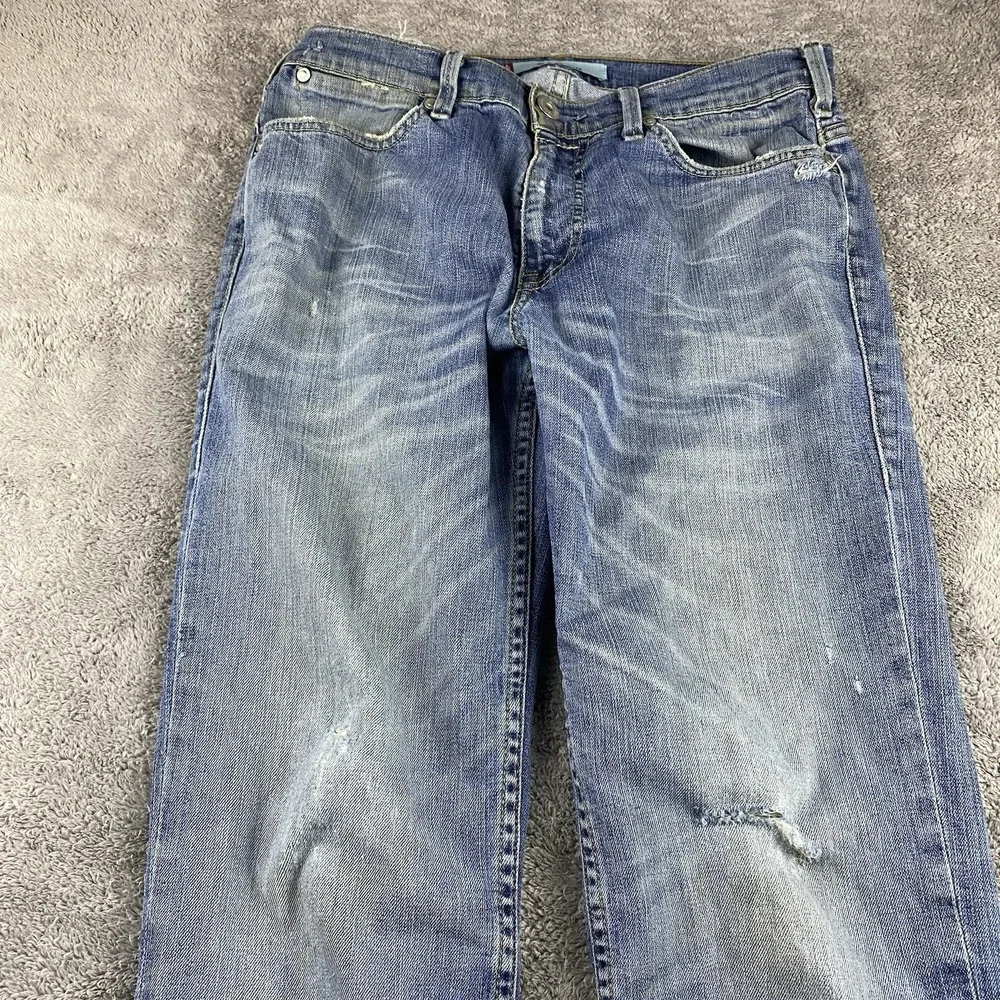 Levi's 519 Slim Jeans Mens 32X34‎ Blue Medium Wash Low Rise Distressed